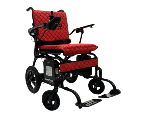 Front View Of The ComfyGo Phoenix Carbon Fiber Electric Wheelchair In Red Color