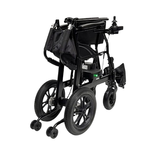 Front View Of The ComfyGo X-Lite Electric Wheelchair In The Folded Position