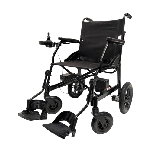 Front View Of The ComfyGo X-Lite Electric Wheelchair Left Side