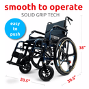 Front View Of The ComfyGo X1 Wheelchair Shown In Blue Frame Color And Special Edition Model Demonstrating Its Measurements