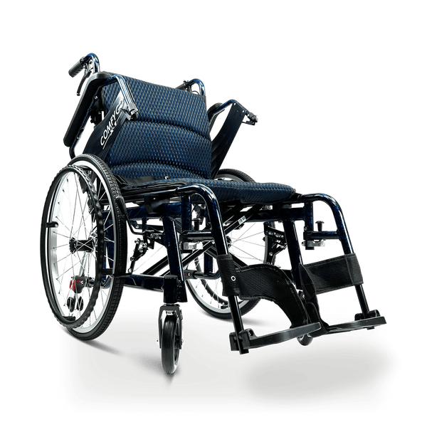 Front View Of The ComfyGo X1 Wheelchair With Raised Armrests Shown In Blue Frame Color And Standard Model