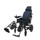 Front View Of The ComfyGo X9 Electric Wheelchair Shown In Blue Colored Cushions