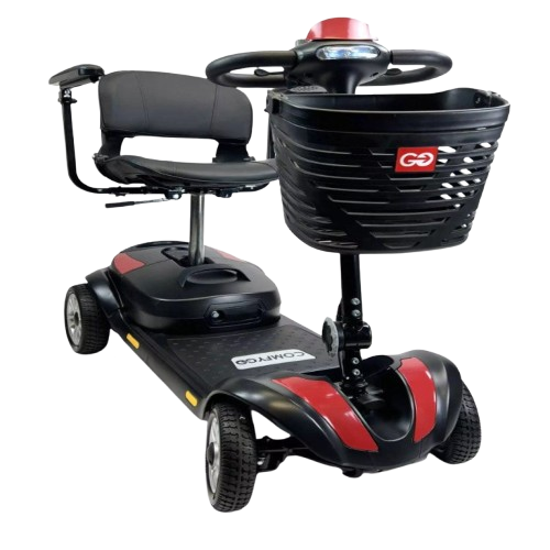 Front View Of The ComfyGo Z4 Mobility Scooter Shown In Red Color Right Side