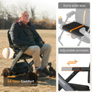 Front View Of Elderly Man Sitting On The Paiseec W1 Lightweight 2‑in‑1 Electric Wheelchair Shown In Orange Color With Extra Wide Seat And Adjustable Armrests Features Highlighted