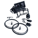 Front View Of The Feather Heavy Duty Wheelchair With Attachments On The Ground