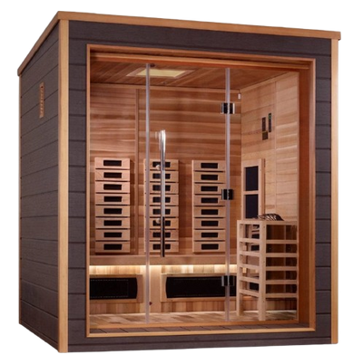 Front View Of The Golden Designs Visby 3-Person Hybrid Outdoor Sauna | GDI-8223-01 