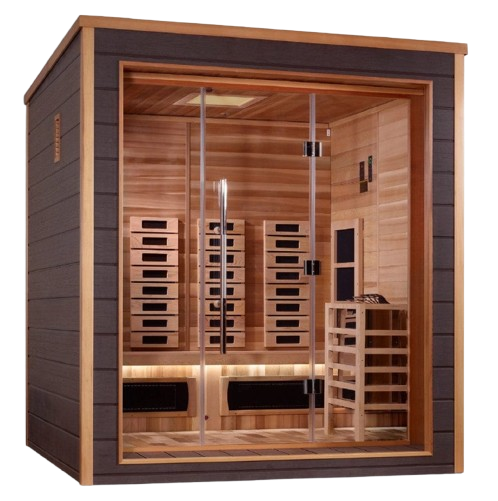 Front View Of The Golden Designs Visby 3-Person Hybrid Outdoor Sauna | GDI-8223-01 