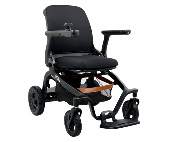 Front View Of The Golden Technologies Ally Electric Wheelchair Shown In Black Color