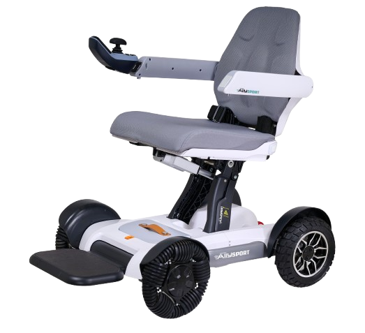 Front View Of The Golden Technologies Ally Sport Omnidirectional Electric Wheelchair Left Side Shown In White Color