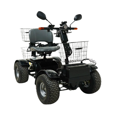 Front View Of The Green Transporter Cheeta Golf All-Terrain Mobility Scooter Single Seat Right Side