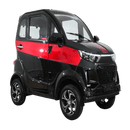 Front View Of The Green Transporter Q Express Enclosed Mobility Scooter Right Side Shown In Black And Red Color