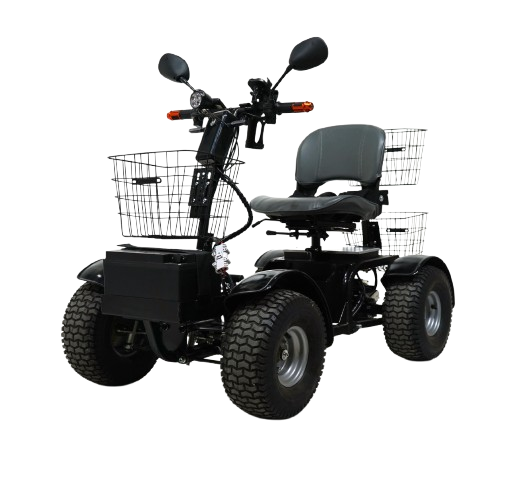 Front View Of The Green Transporter Cheeta Golf All-Terrain Mobility Scooter Single Seat Left Side