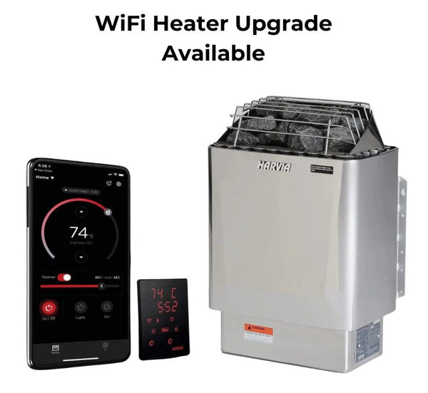 Front View Of The Harvia Heater With WiFi Optional Upgrade For The Golden Designs Soria 3-Person Full Spectrum EMF Hybrid Indoor Sauna | GDI-8330-01