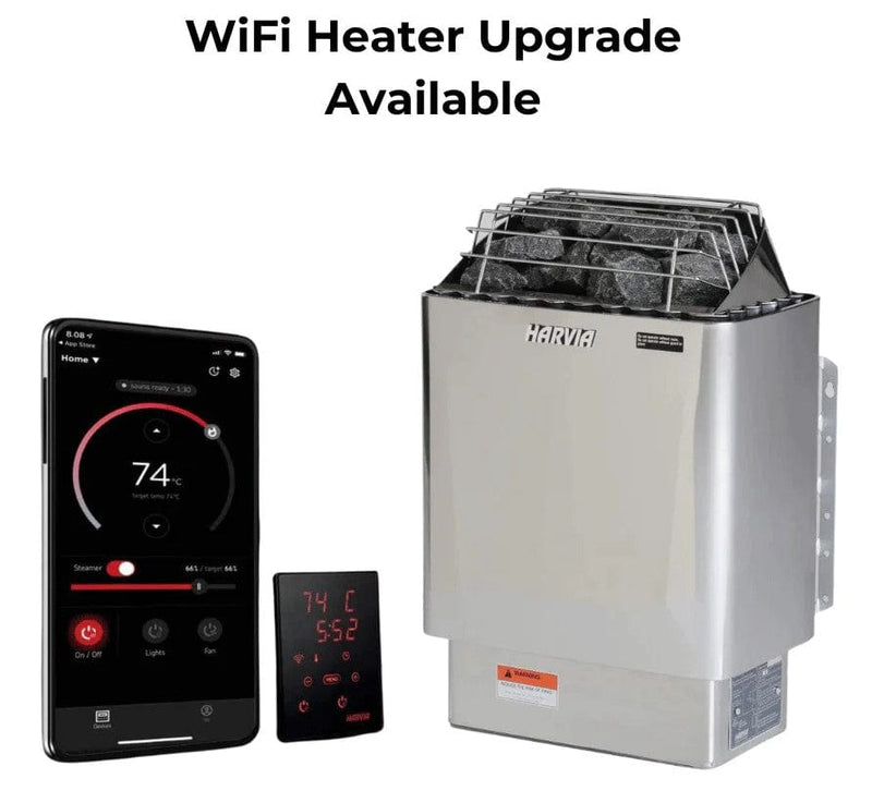 Front View Of The Harvia Heater With WiFi Optional Upgrade For The Golden Designs Vorarlberg 5-Person Outdoor Sauna | GDI-8105-01