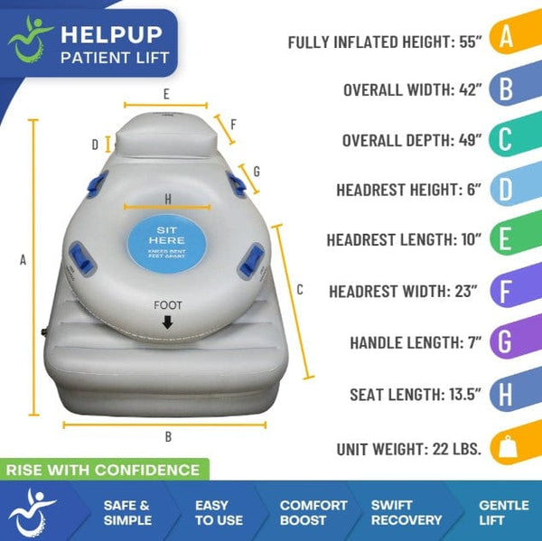 Front View Of The HelpUp Patient Lift Showing Dimensions Of The Lift
