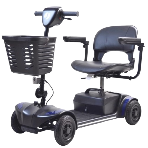 Front View Of The Journey Adventure Mobility Scooter Shown In Blue Color