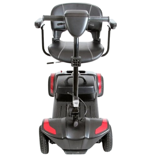 Front View Of The Journey Adventure Mobility Scooter Shown In Red Color