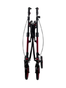 Front View Of The Journey Breeze UPWalker Rollator Shown In Red Color Folded Position