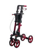 Front View Of The Journey Breeze UPWalker Rollator Shown In Red Color In Folded Position