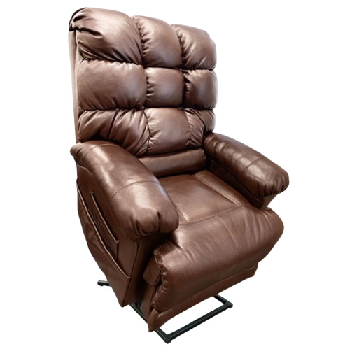 Front View Of The Journey Perfect Lift Chair With Genuine Leather Fabric In The Elevated Position