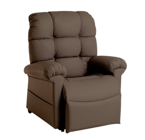 Front View Of The Journey Perfect Lift Chair With Miralux Fabric Shown In The Chocolate Color 