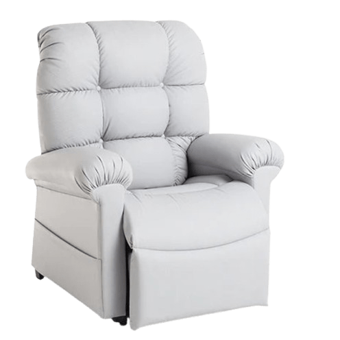 Front View Of The Journey Perfect Lift Chair With Miralux Fabric Shown In The Light Gray Color 