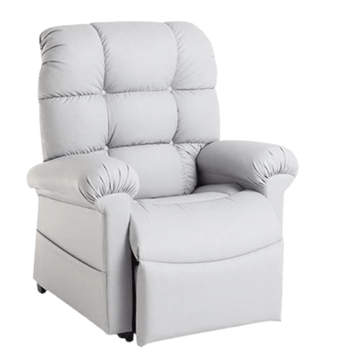 Front View Of The Journey Perfect Lift Chair With Miralux Fabric Shown In The Light Gray Color