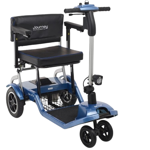 Front View Of The Journey So Lite Mobility Scooter Shown In Blue Color