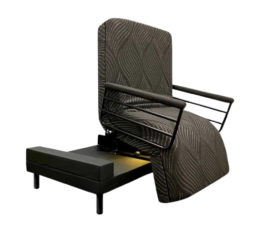 Front View Of The Journey UPbed Independence Rotating Adjustable Lift Bed Shown With Under Bed Lighting And In The Chair Position
