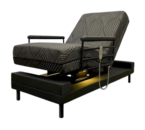 Front View Of The Journey UPbed Independence Rotating Adjustable Lift Bed Shown With Under Bed Lighting