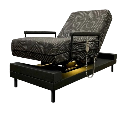 Front View Of The Journey UPbed Independence Rotating Adjustable Lift Bed Shown With Under Bed Lighting