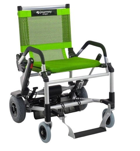 Front View Of The Journey Zinger Electric Wheelchair Shown In Green  Color