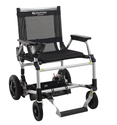 Front View Of The Journey Zoomer Electric Wheelchair Shown In Black Color