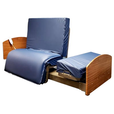 Front View Of The Med Mizer Active Care Rotating Bed Fixed Model In Chair Position