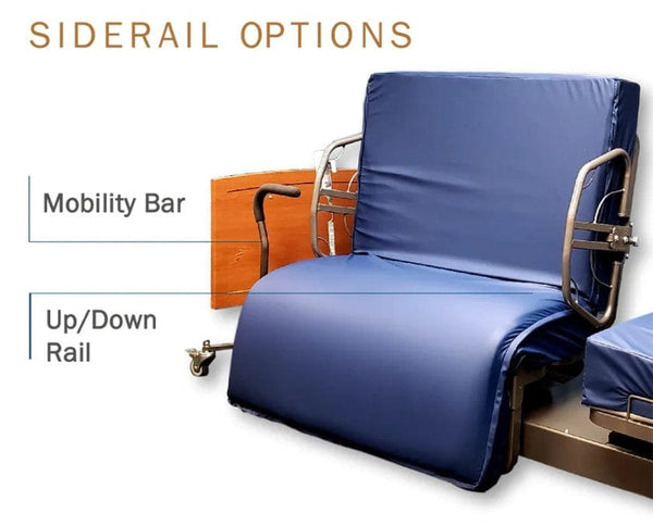 Front View Of The Med Mizer Active Care Rotating Bed Highlighting Siderail Options