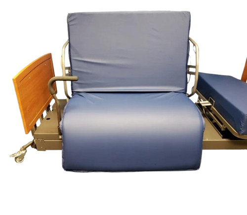 Front View Of The Med Mizer Active Care Rotating Bed Shown With 1/4 Length Side Rails And Mobility Bar