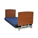 Front View Of The Med Mizer AllCare AC-C Ultra Low Adjustable Bed Shown With Cherry Boards And In The Flat Position
