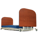 Front View Of The Med Mizer AllCare AC-N Ultra Low Adjustable Bed In The Flat Position Shown With Mahogany Boards