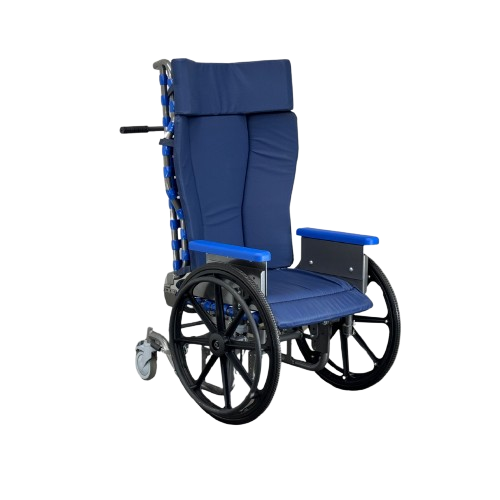Front View Of The Med Mizer Freedom Flex Chair With Mag Wheels In The Upright Position