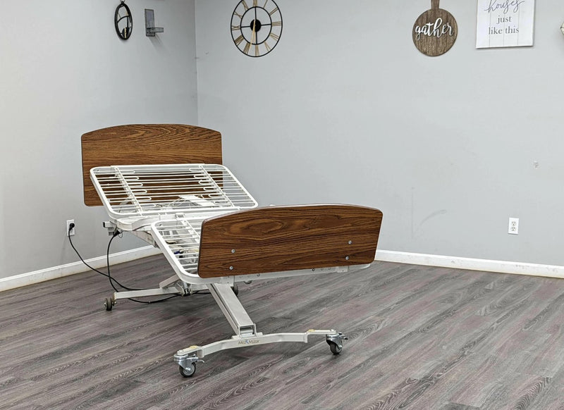 Front View Of The Med Mizer RetractaBed Adjustable Bed Shown With English Oak Boards