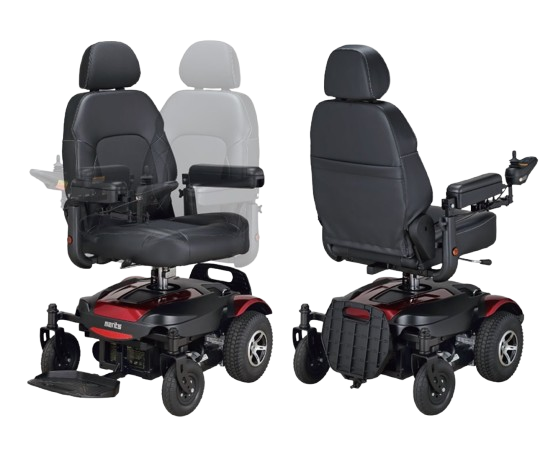 Front View Of The Merits Dualer Power Chair Highlighting Its Rotating Capability