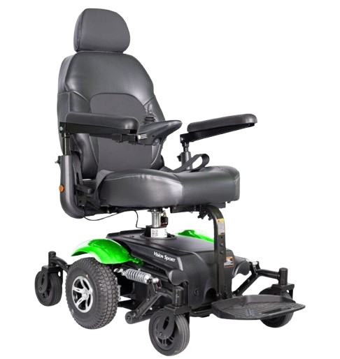 Front View Of The Merits Vision Sport Power Chair In Green Color