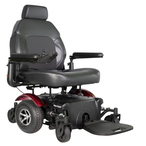 Front View Of The Merits Vision Super Heavy Duty Power Chair In Red Color
