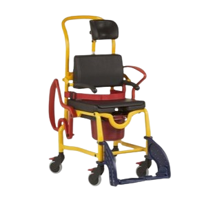 Front View Of The Rebotec Augsburg Pediatric Shower Commode Chair With Headrest And Seatbelt 