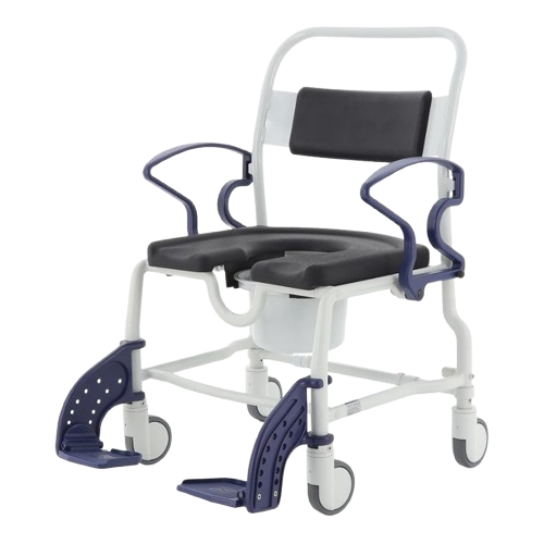 Front View Of The Rebotec Dallas Bariatric Shower Commode Chair With Armrests And Leg Rests In Standard Position 