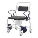 Front View Of The Rebotec Dallas Bariatric Shower Commode Chair With Armrests In Standard Position And Leg Rests In The Adjusted Position