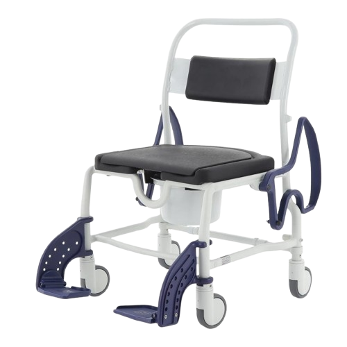 Front View Of The Rebotec Dallas Bariatric Shower Commode Chair With Armrests In The Adjusted Position And Leg Rests In Standard Position 