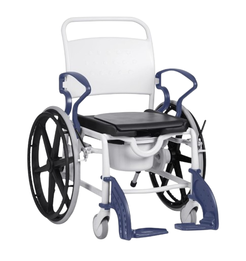 Front View Of The Rebotec Miami Shower Commode Wheelchair Right Side