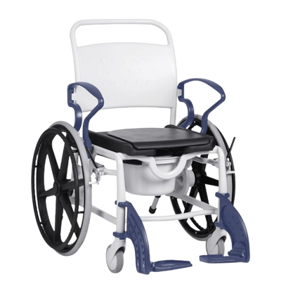Front View Of The Rebotec Miami Shower Commode Wheelchair Right Side