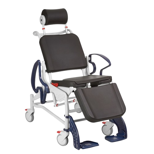Front View Of The Rebotec Phoenix 200 Reclining Shower Commode Chair With Armrest In The Rotated Position